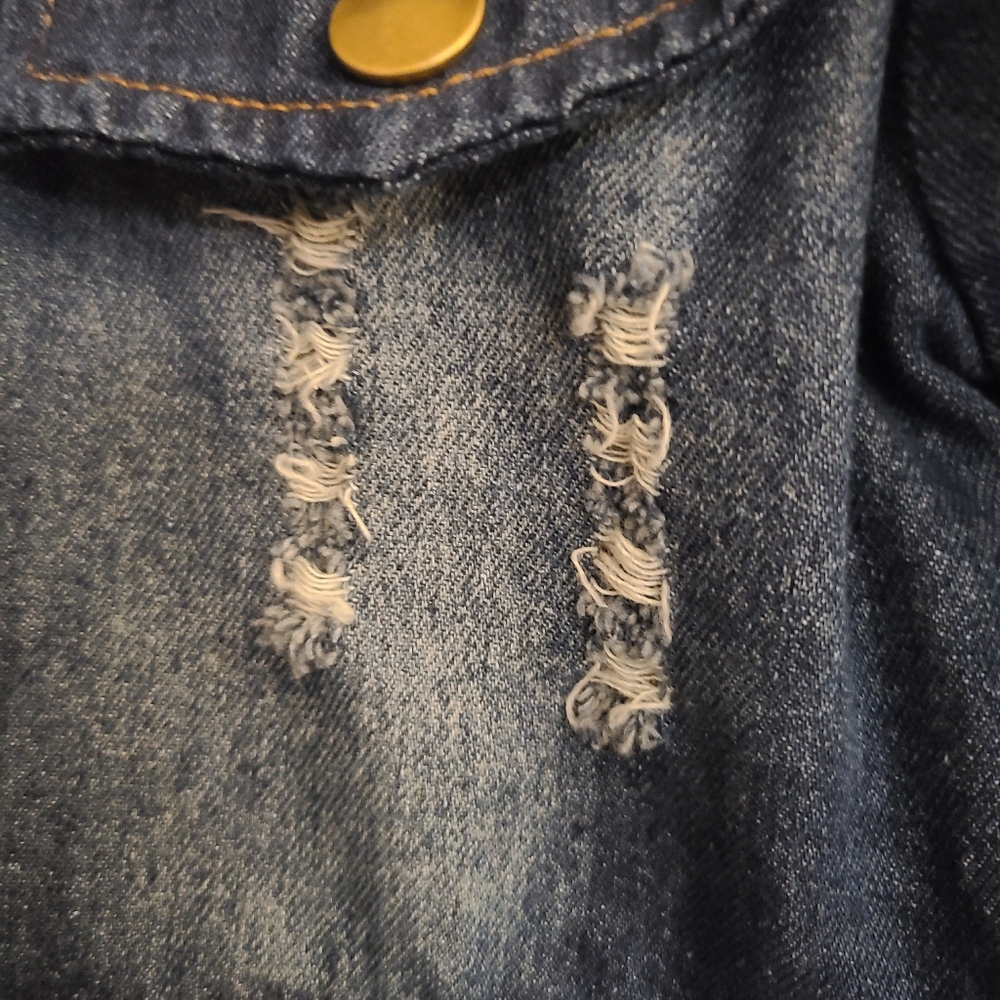 Denim Kids Jacket with Faux Fur Hood‎ Faded And Distressed Sz XL - Picture 7 of 12